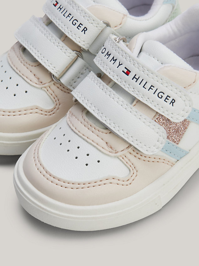 white colour-blocked glitter flag trainers for girls tommy hilfiger