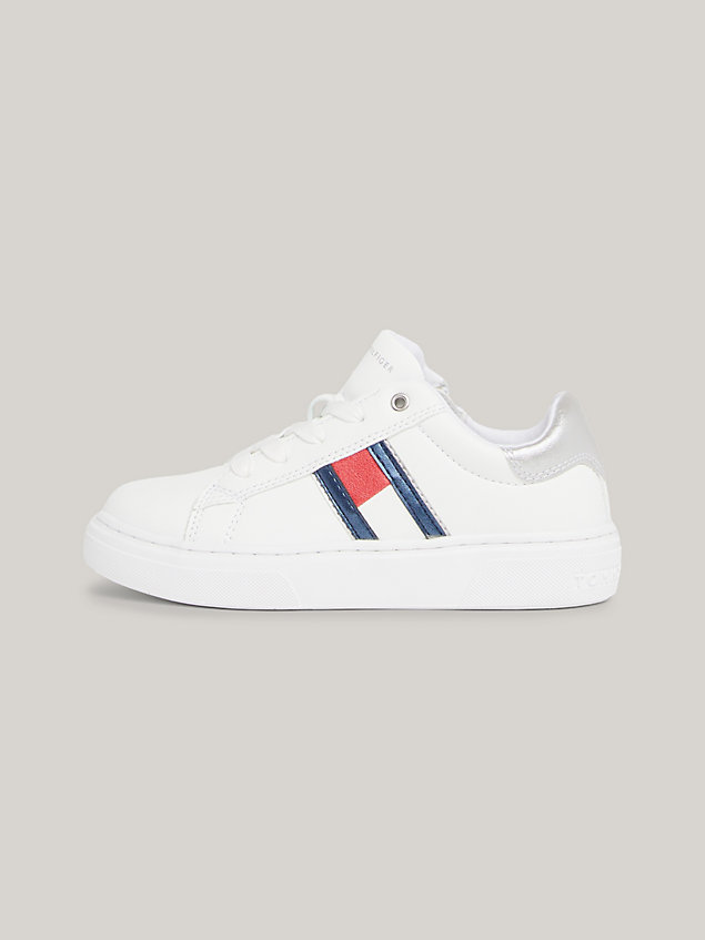 white flag lace-up trainers for girls tommy hilfiger