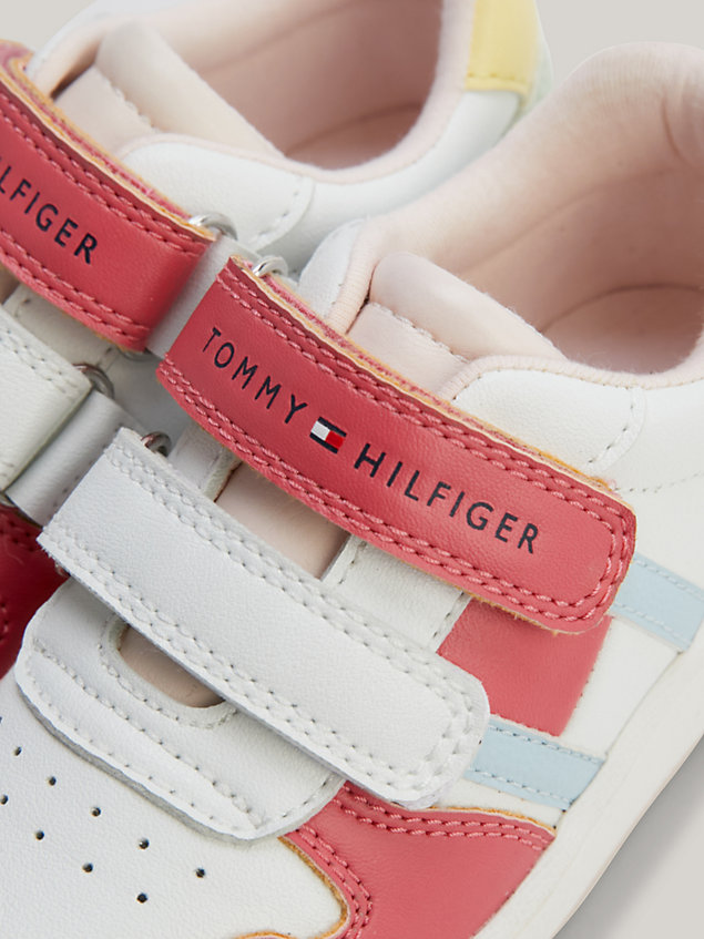 white colour-blocked hook and loop trainers for girls tommy hilfiger
