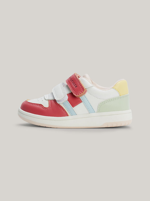white colour-blocked hook and loop trainers for girls tommy hilfiger