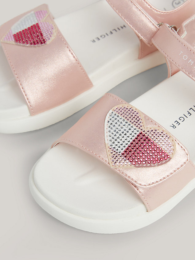 pink heart logo hook and loop sandals for girls tommy hilfiger