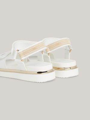 Platform Hook And Loop Sandals, WHITE