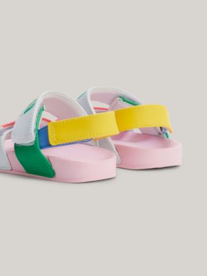 white colour-blocked hook and loop sandals for girls tommy hilfiger