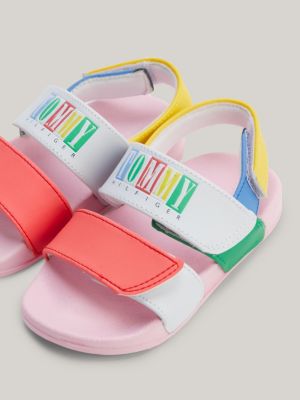 white colour-blocked hook and loop sandals for girls tommy hilfiger