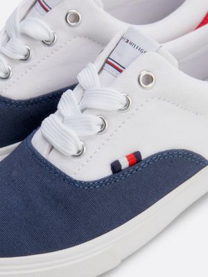 blue colour-blocked lace-up trainers for kids unisex tommy hilfiger