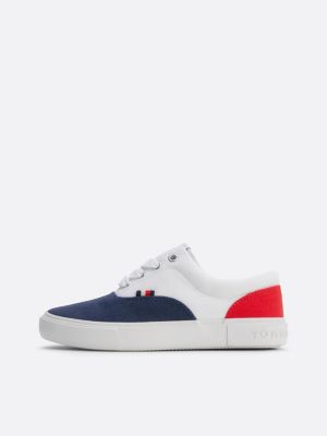 blue colour-blocked lace-up trainers for kids unisex tommy hilfiger