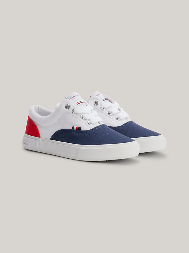 blue colour-blocked lace-up trainers for kids unisex tommy hilfiger