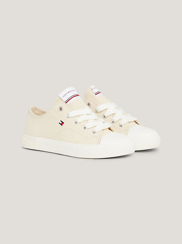 beige colour-blocked lace-up trainers for kids unisex tommy hilfiger