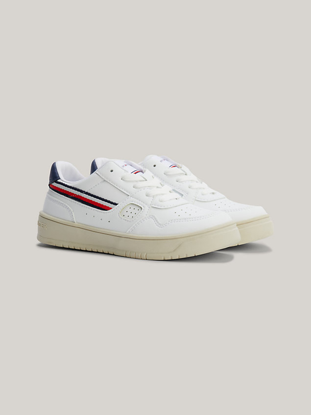 white signature tape lace-up trainers for kids unisex tommy hilfiger
