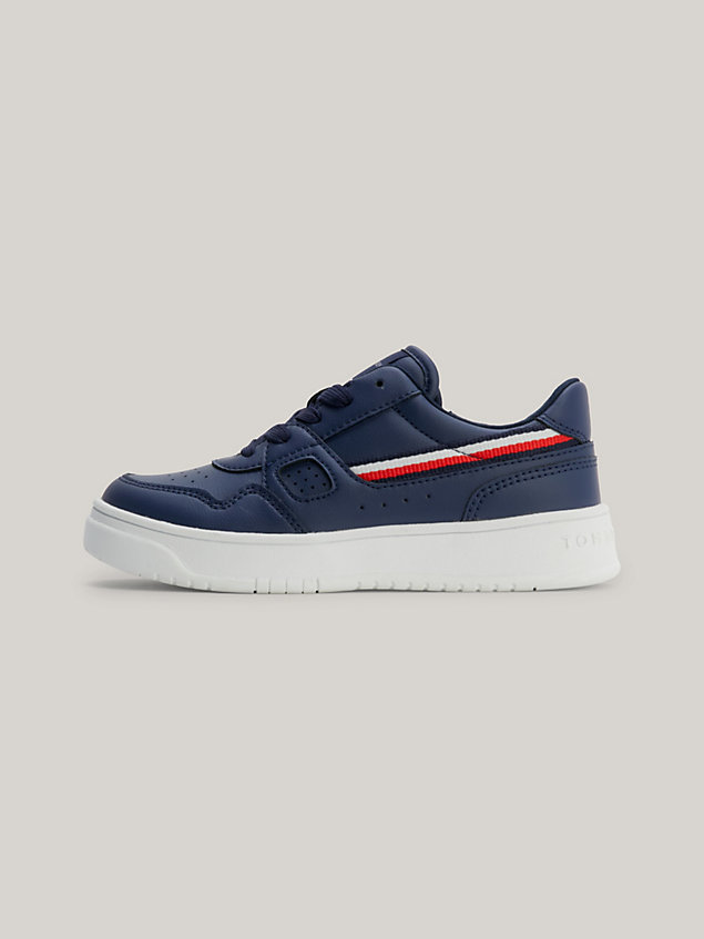 blue signature tape lace-up trainers for kids unisex tommy hilfiger
