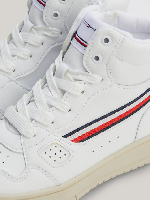 white signature tape high-top trainers for kids unisex tommy hilfiger