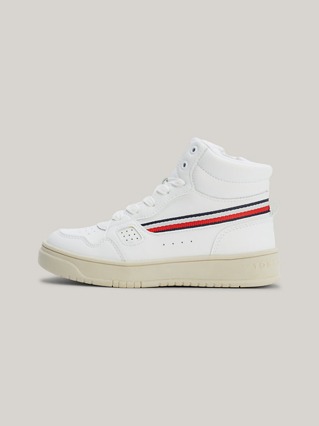 white signature tape high-top trainers for kids unisex tommy hilfiger