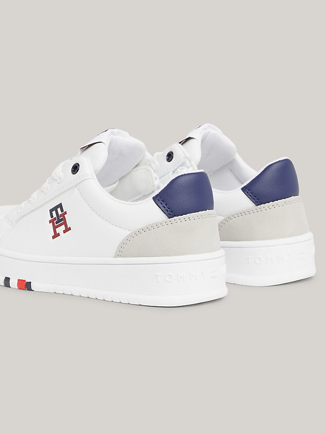 white monogram lace-up trainers for kids unisex tommy hilfiger