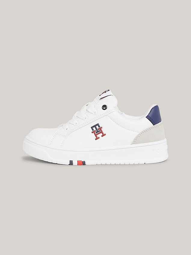 white monogram lace-up trainers for kids unisex tommy hilfiger