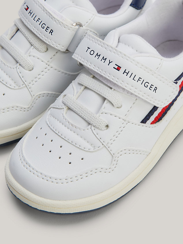 white signature tape hook and loop trainers for boys tommy hilfiger