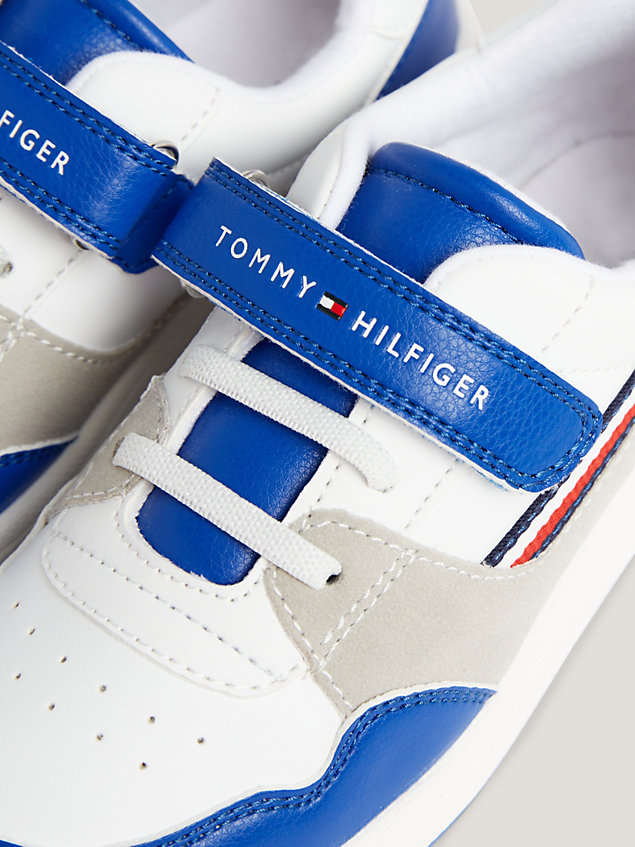 blue signature tape lace-up hook and loop trainers for boys tommy hilfiger