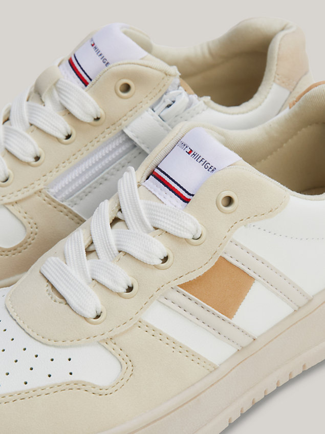 beige tonal flag lace-up trainers for kids unisex tommy hilfiger