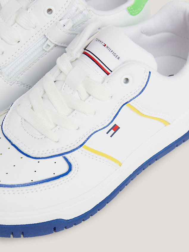white tonal flag lace-up trainers for kids unisex tommy hilfiger