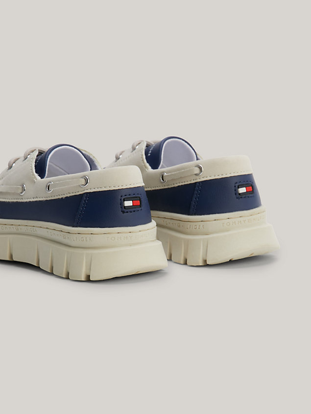 blue colour-blocked boat shoes for kids unisex tommy hilfiger