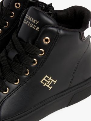 black high-top lace-up th monogram trainers for girls tommy hilfiger