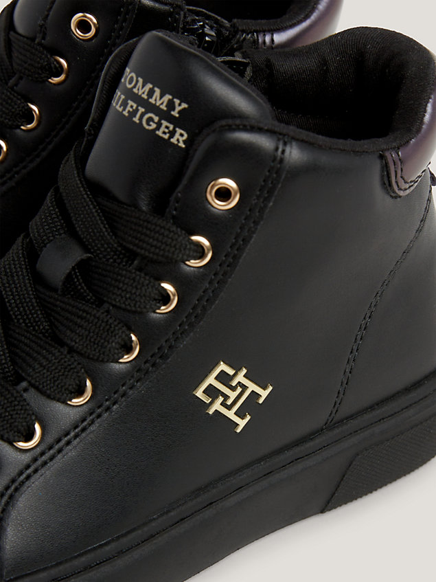 black high-top lace-up sneaker mit th-monogramm für maedchen - tommy hilfiger