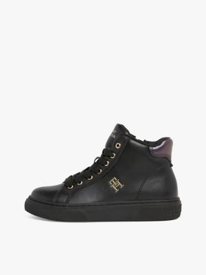 schwarz high-top lace-up sneaker mit th-monogramm für mädchen - tommy hilfiger