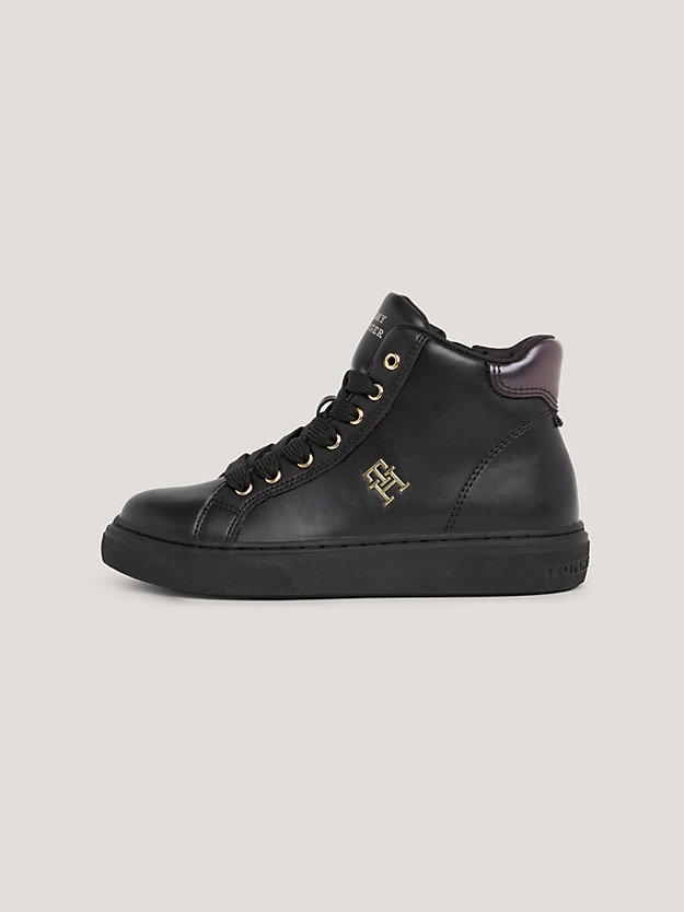 black high-top lace-up th monogram trainers for girls tommy hilfiger