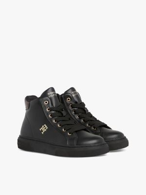 schwarz high-top lace-up sneaker mit th-monogramm für mädchen - tommy hilfiger