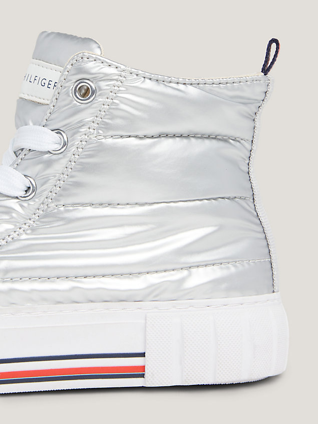 silver hoge sneaker met signature-details voor meisjes - tommy hilfiger