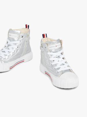 Hoge sneaker met signature details Zilver Tommy Hilfiger