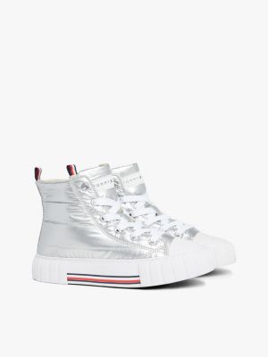 High Top Signature Trainers Silver Tommy Hilfiger