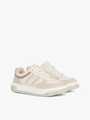 pink ton-sur-ton sneaker met vlag en fijn profiel voor meisjes - tommy hilfiger