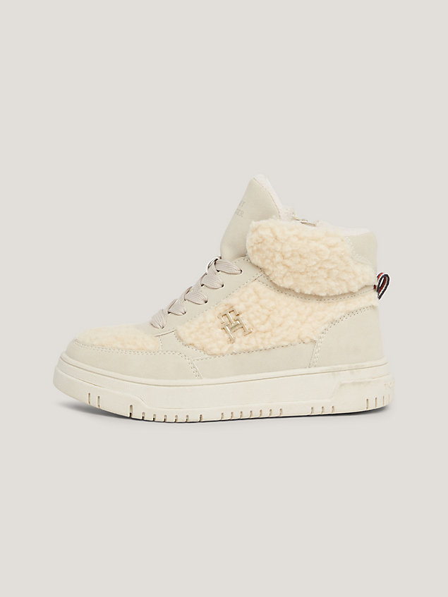 beige teddy th monogram high-top trainers for girls tommy hilfiger