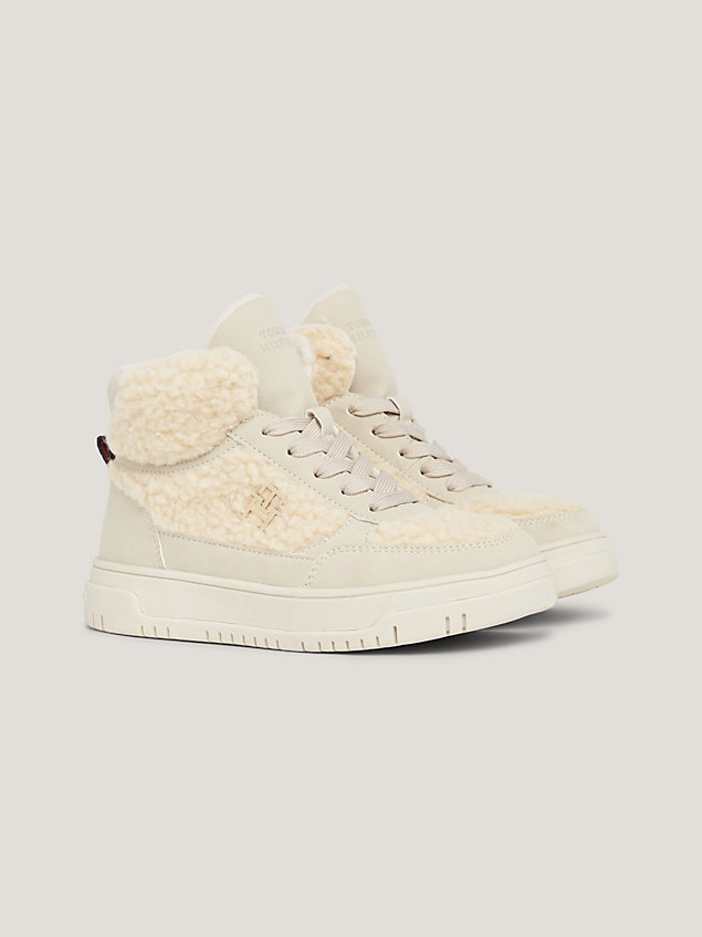 beige teddy th monogram high-top trainers for girls tommy hilfiger