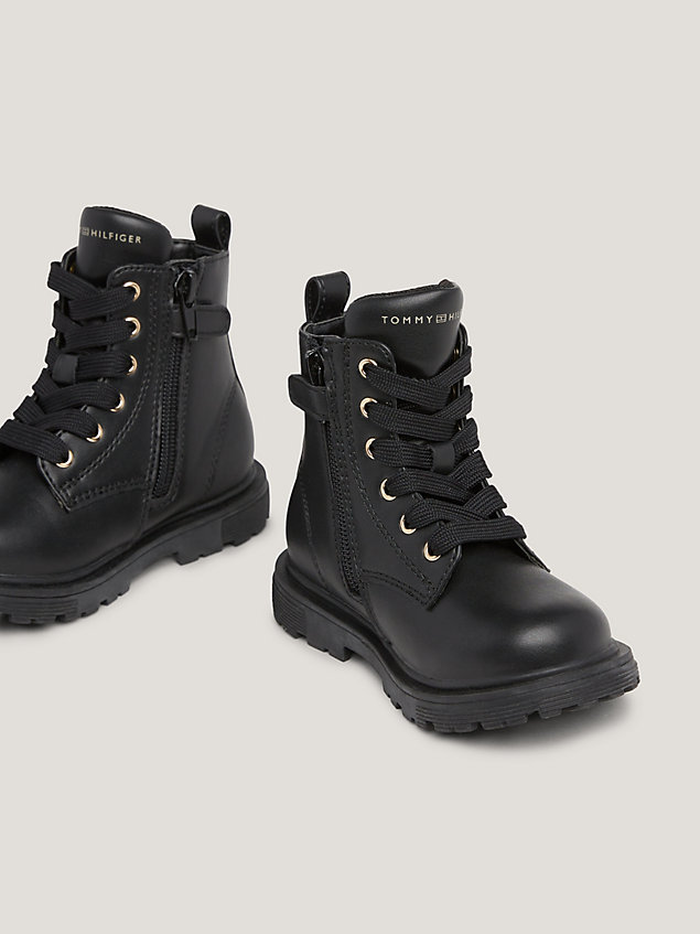 black lace-up biker boots for girls tommy hilfiger