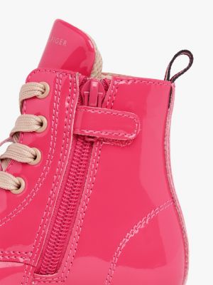 rosa lace-up biker-stiefel mit lack-finish für mädchen - tommy hilfiger