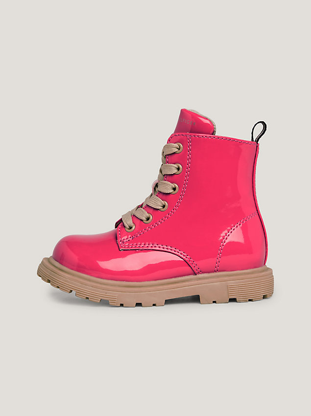 pink patent lace-up biker boots for girls tommy hilfiger
