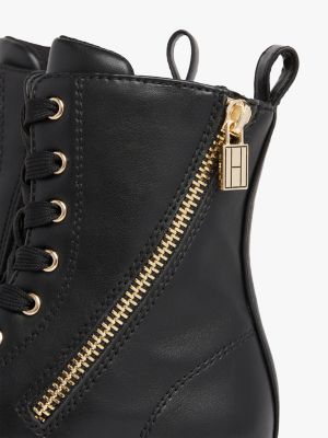 black tonal lace-up cleat biker boots for girls tommy hilfiger