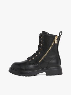 black tonal lace-up cleat biker boots for girls tommy hilfiger