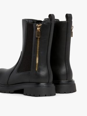 black zip-up cleat chelsea boots for girls tommy hilfiger