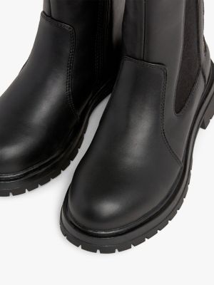 black zip-up cleat chelsea boots for girls tommy hilfiger