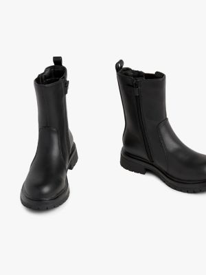 black zip-up cleat chelsea boots for girls tommy hilfiger