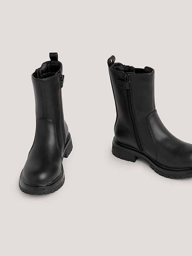 black zip-up cleat chelsea boots for girls tommy hilfiger