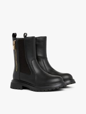 bottines chelsea zippées à semelle crantée noir pour filles tommy hilfiger