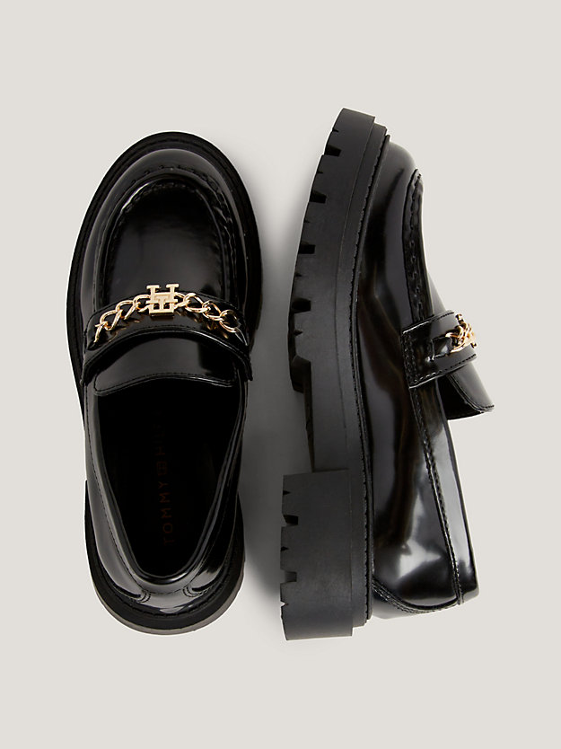 black brushed chunky sole loafers for girls tommy hilfiger