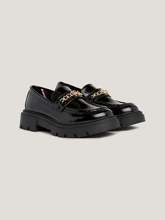 black brushed chunky sole loafers for girls tommy hilfiger