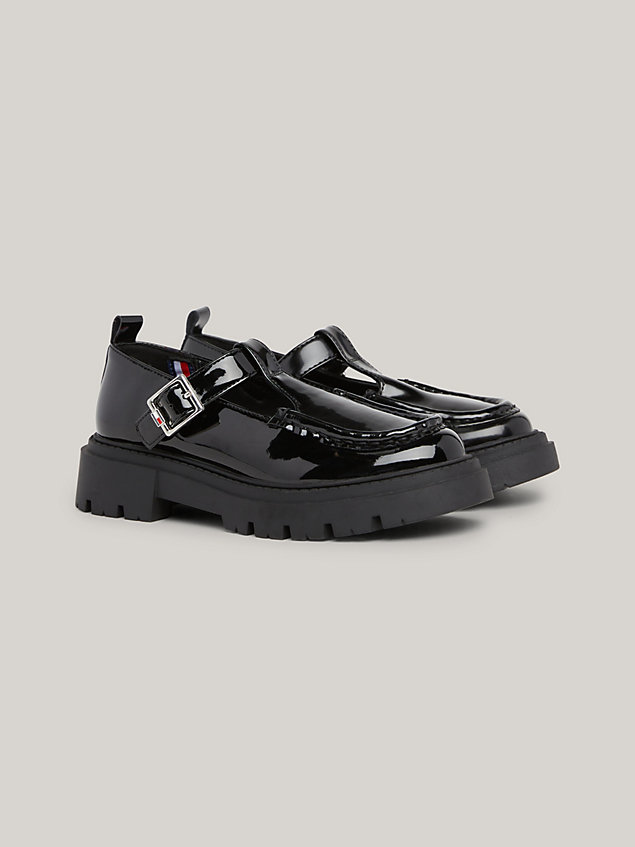 black patent chunky buckle cleat shoes for girls tommy hilfiger