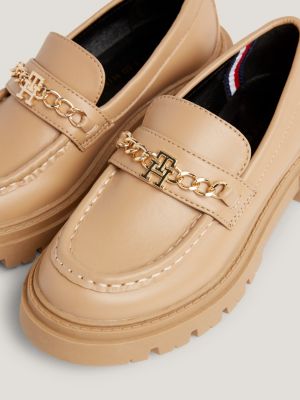 mocassins à chaîne et semelle épaisse crantée beige pour filles tommy hilfiger