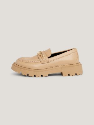 beige brushed chunky sole chain cleat loafers for girls tommy hilfiger