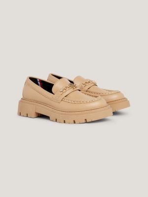 mocassins à chaîne et semelle épaisse crantée beige pour filles tommy hilfiger